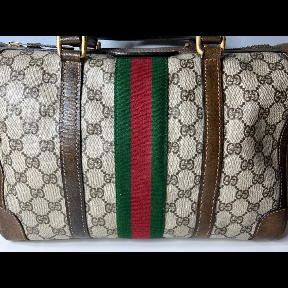 Vintage GUCCI Mini Boston Handbag Sherry Line Canvas Leather 32*21.5*17 - Picture 3 of 15